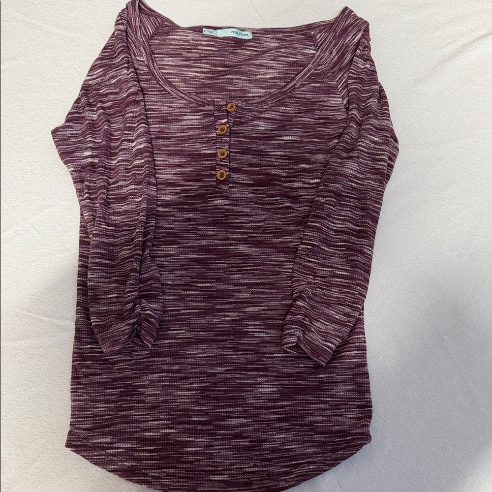 Maurices Burgundy Long Sleeve Henley Top